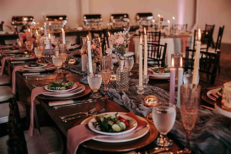 Wedding reception table setting with beautiful natural colors